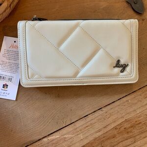 lug surrey satin lux rfid wallet- pebble NWT